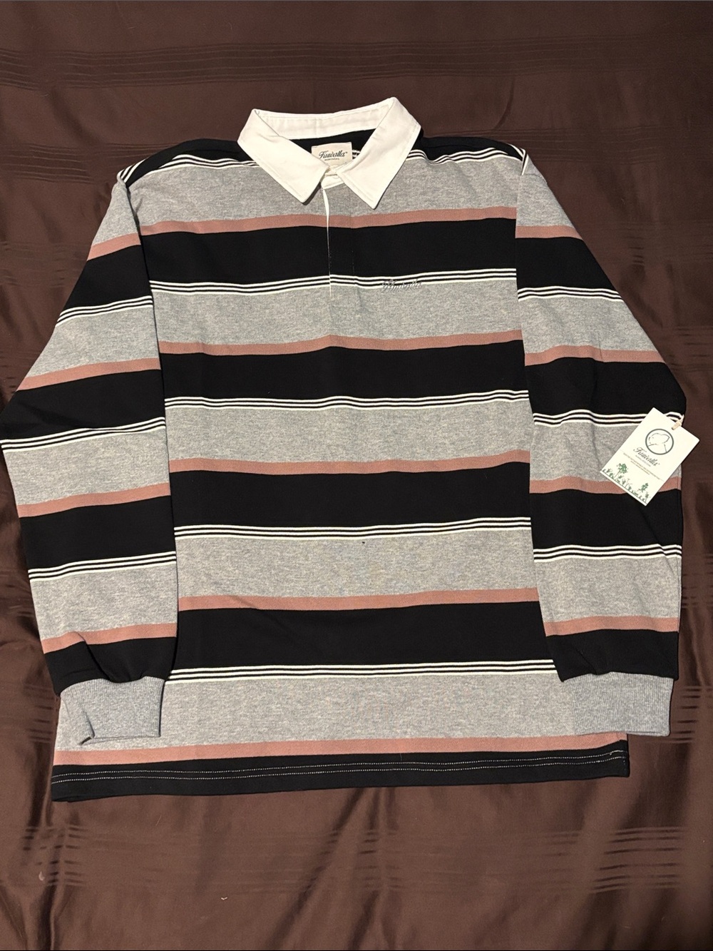Kuwalla  Brand Men's Striped Rugby Polo Shirt - Black, Gray & Brown